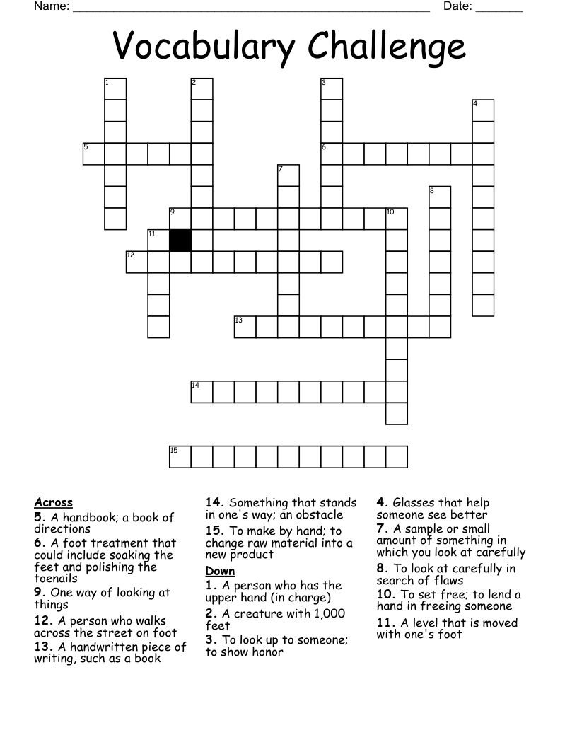 Vocabulary Challenge Crossword