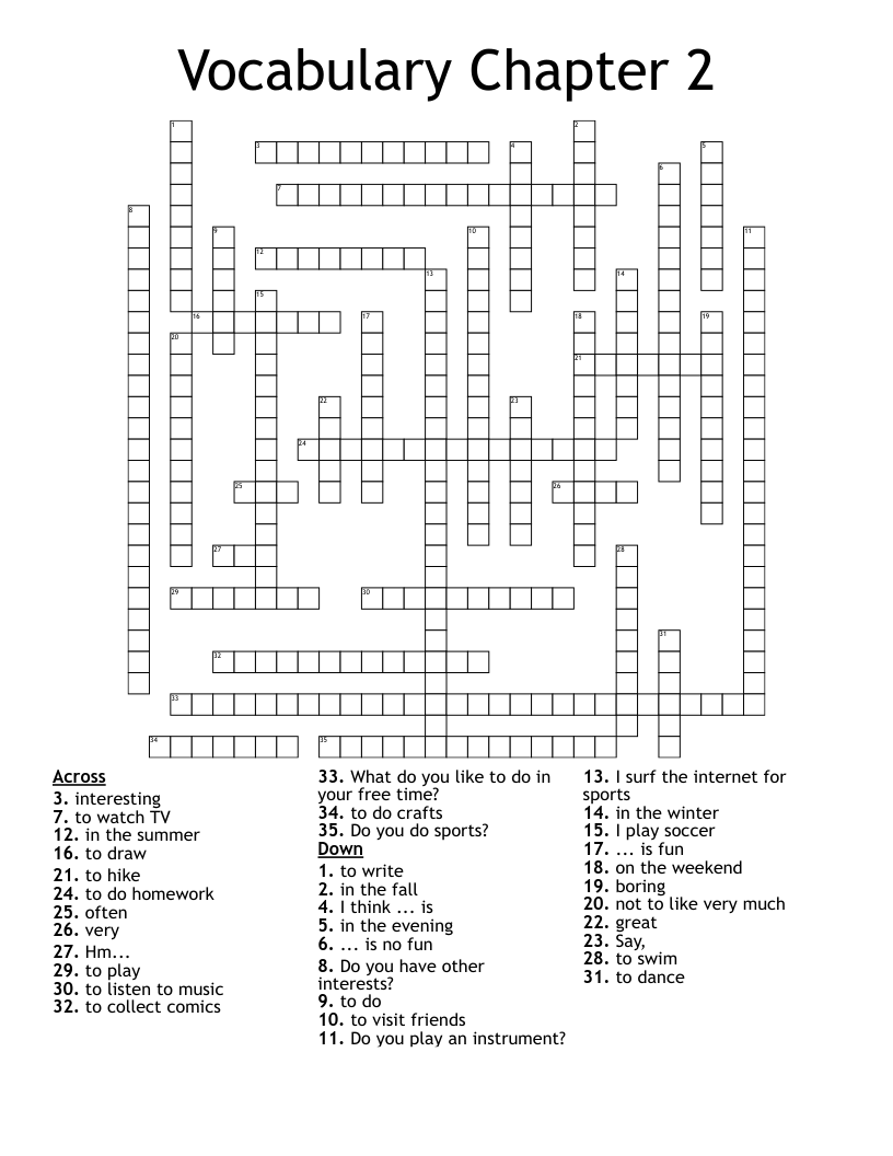 Vocabulary Chapter 2 Crossword