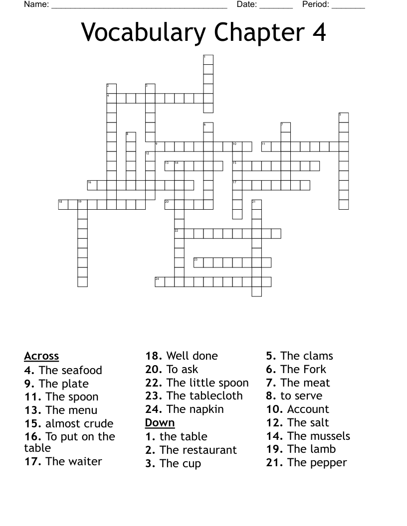Vocabulary Chapter 4 Crossword