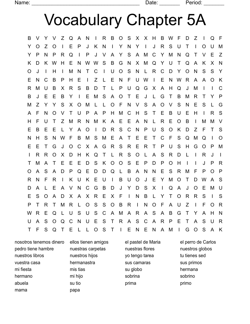 Vocabulary Chapter 5A Word Search