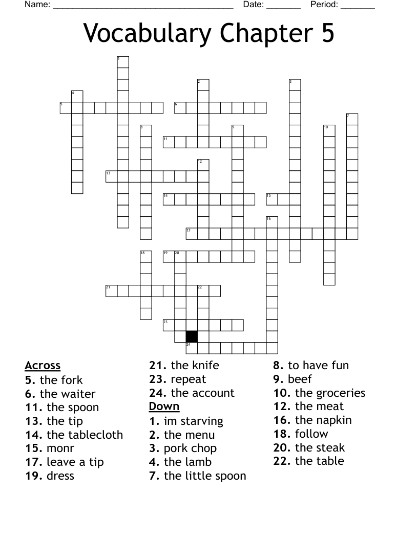 Vocabulary Chapter 5 Crossword