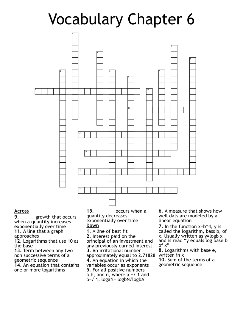 Vocabulary Chapter 6 Crossword