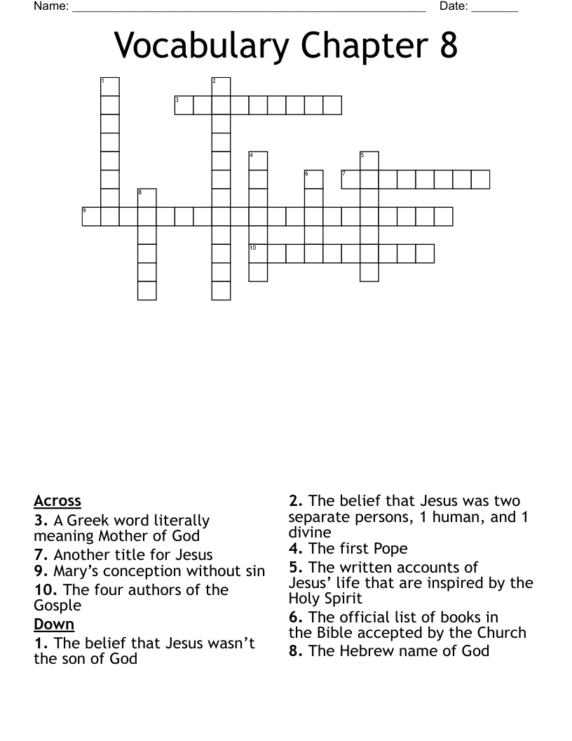 Vocabulary Chapter 8 Crossword