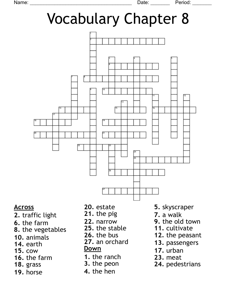 Vocabulary Chapter 8 Crossword