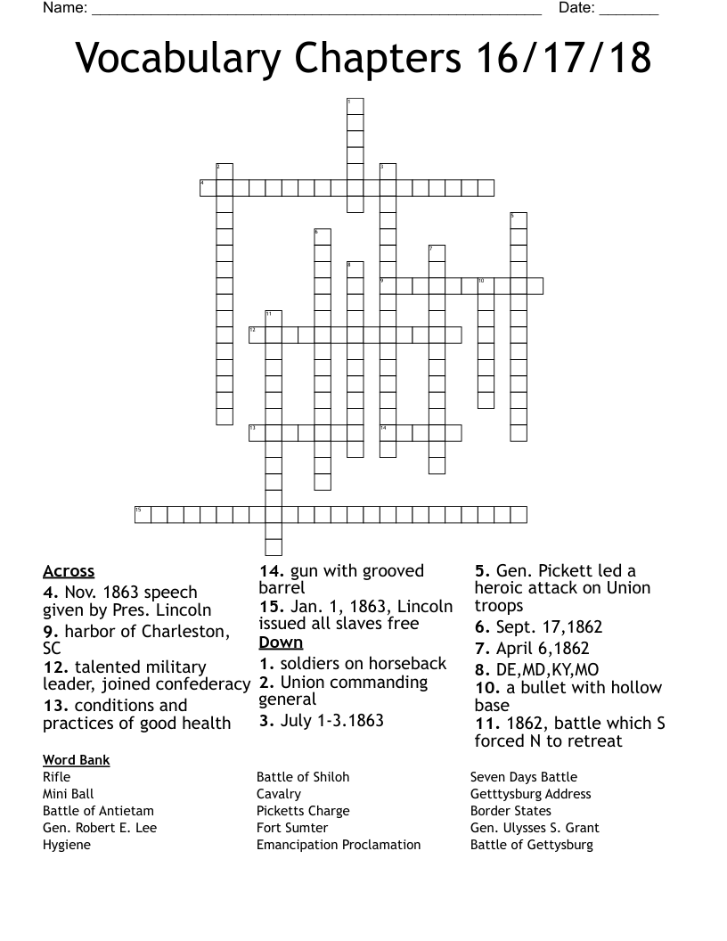 Vocabulary Chapters 16/17/18 Crossword