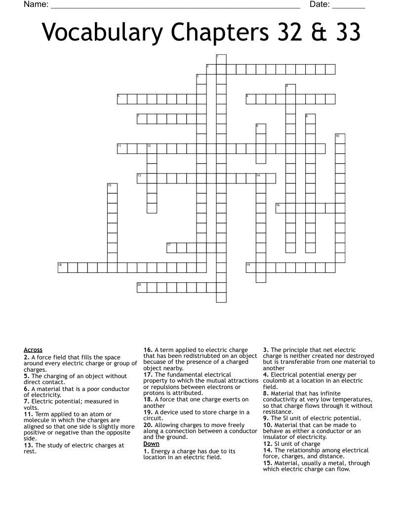 Vocabulary Chapters 32 & 33 Crossword