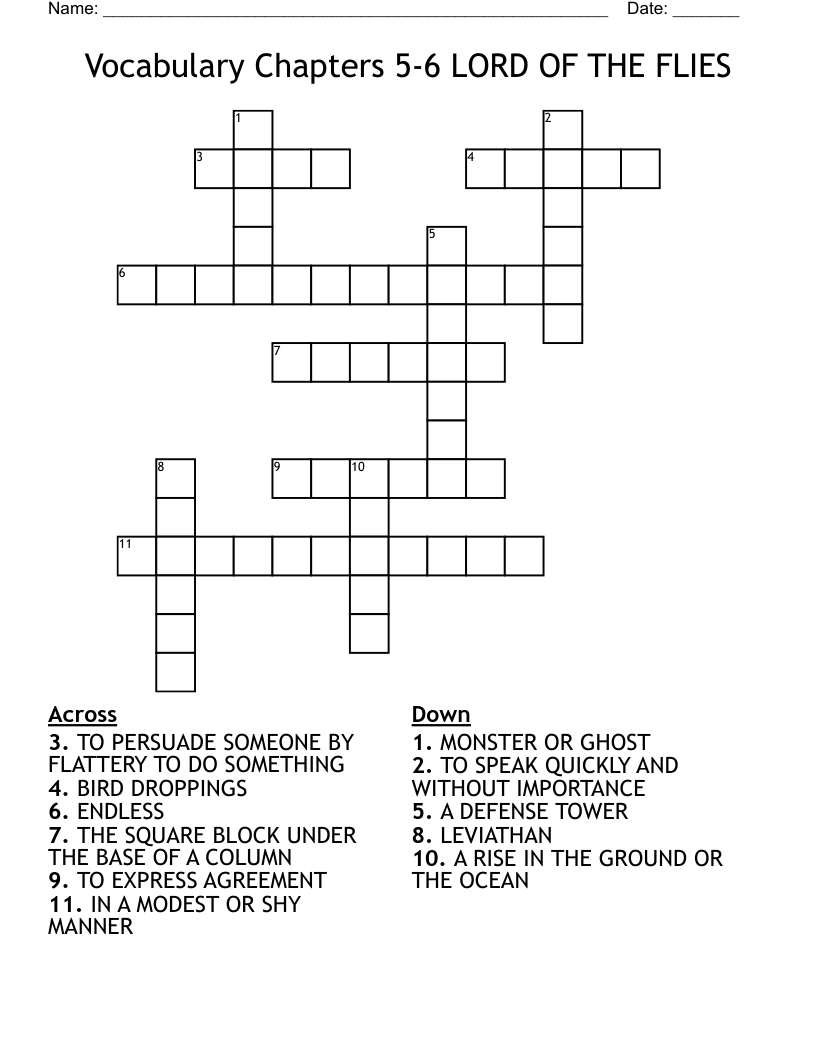 Vocabulary Chapters 5-6 LORD OF THE FLIES Crossword