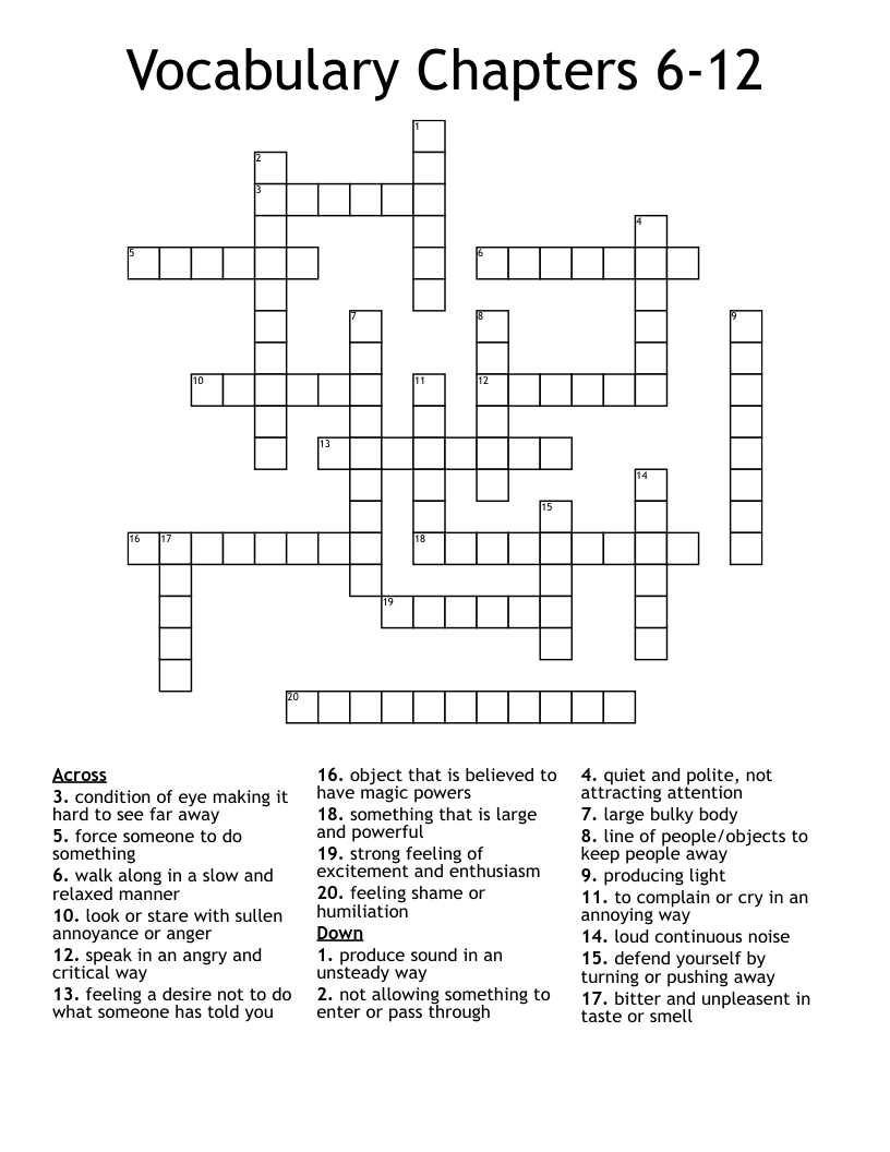 Vocabulary Chapters 6-12 Crossword