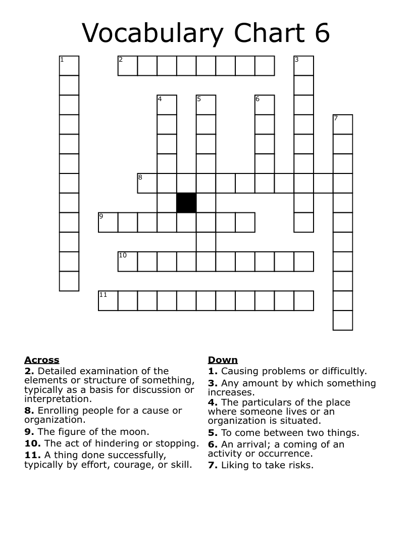 Vocabulary Chart 6 Crossword