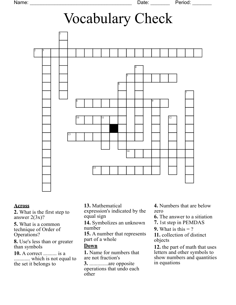 Vocabulary Check Crossword