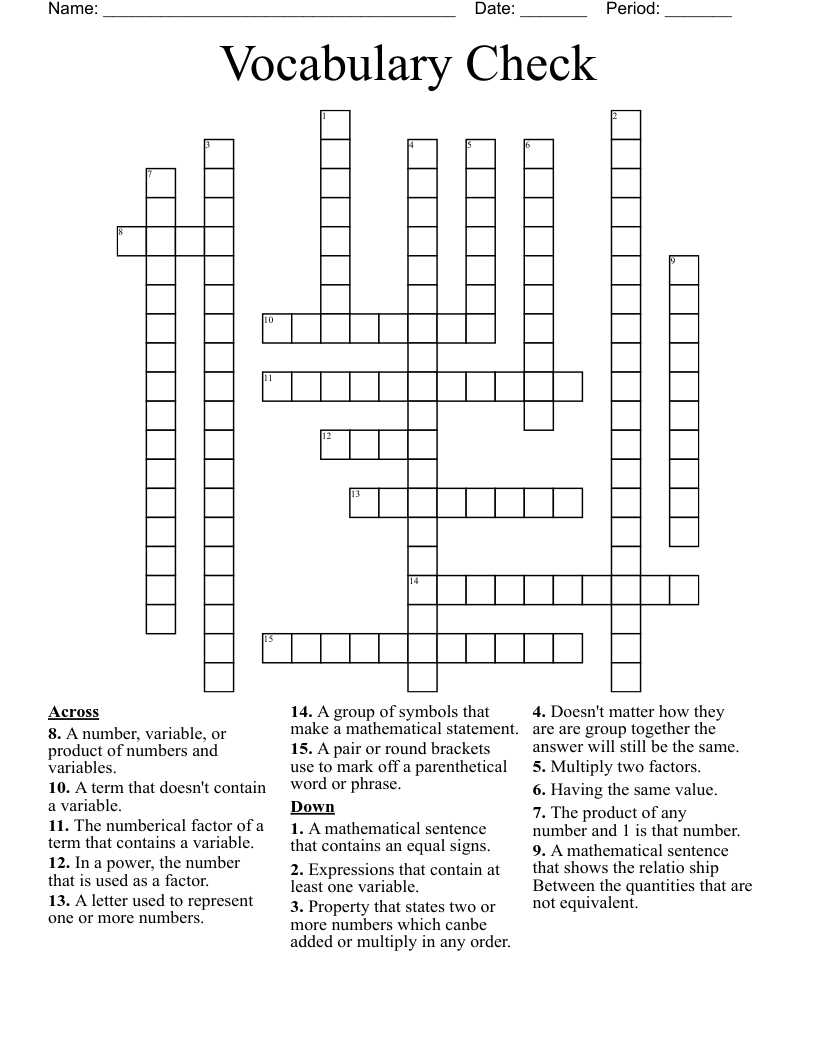 Vocabulary Check Crossword