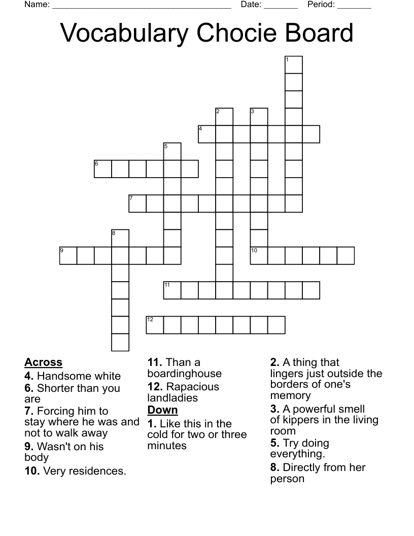 Vocabulary Chocie Board Crossword