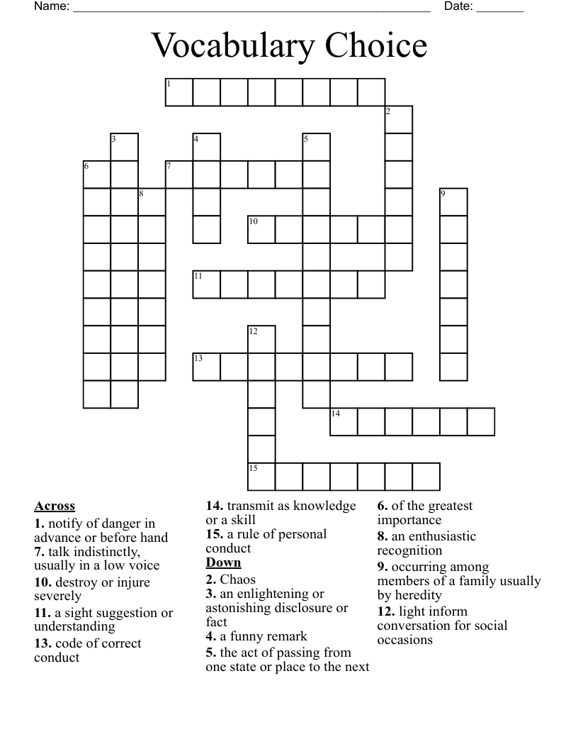 Vocabulary Choice Crossword