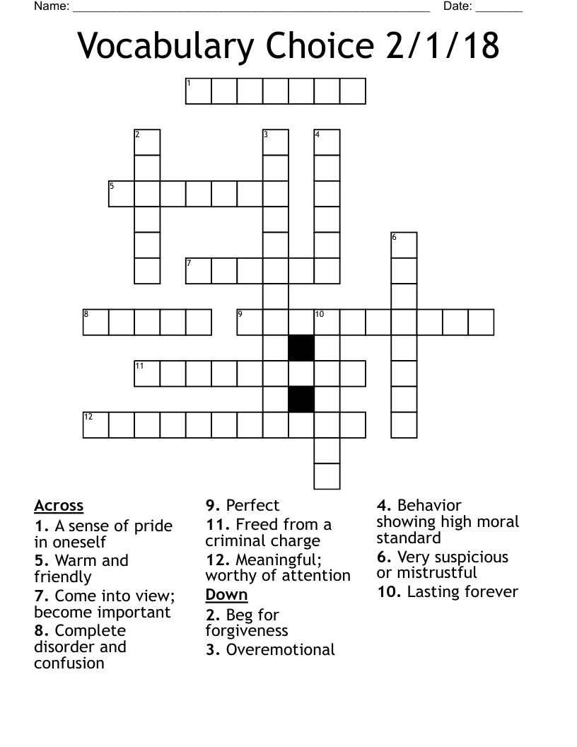 Vocabulary Choice 2/1/18 Crossword