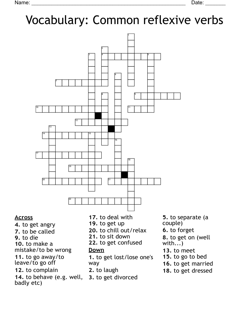 Vocabulary: Common reflexive verbs Crossword
