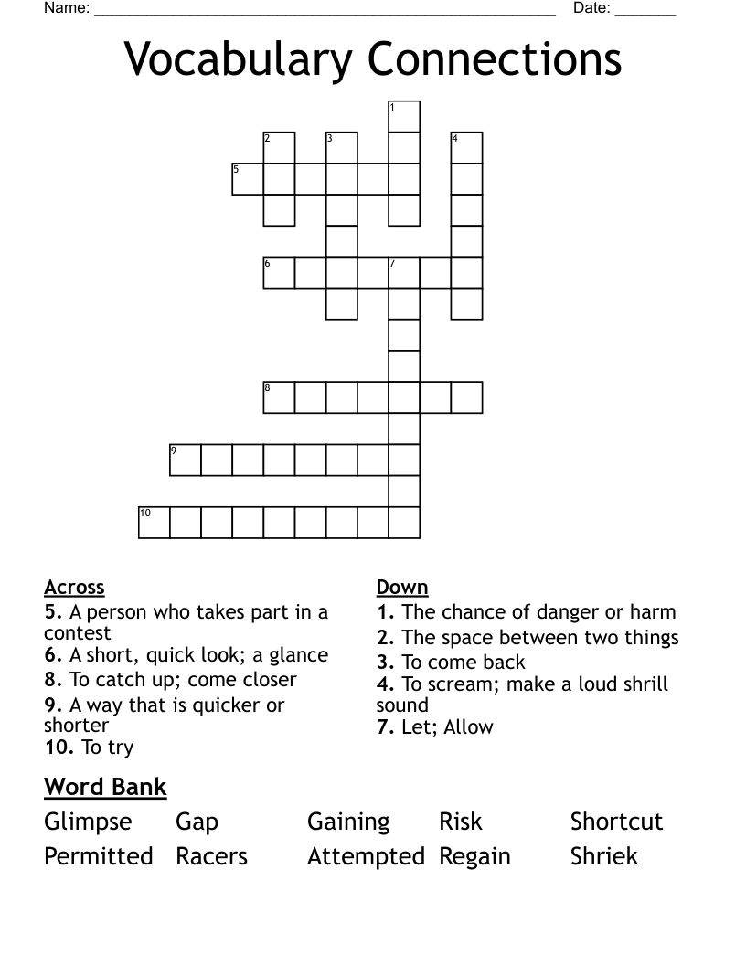 Vocabulary Connections Crossword