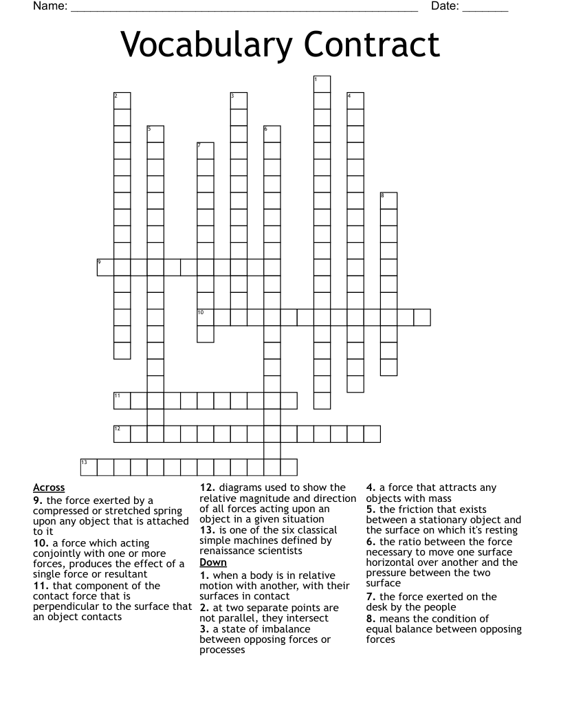 Vocabulary Contract Crossword