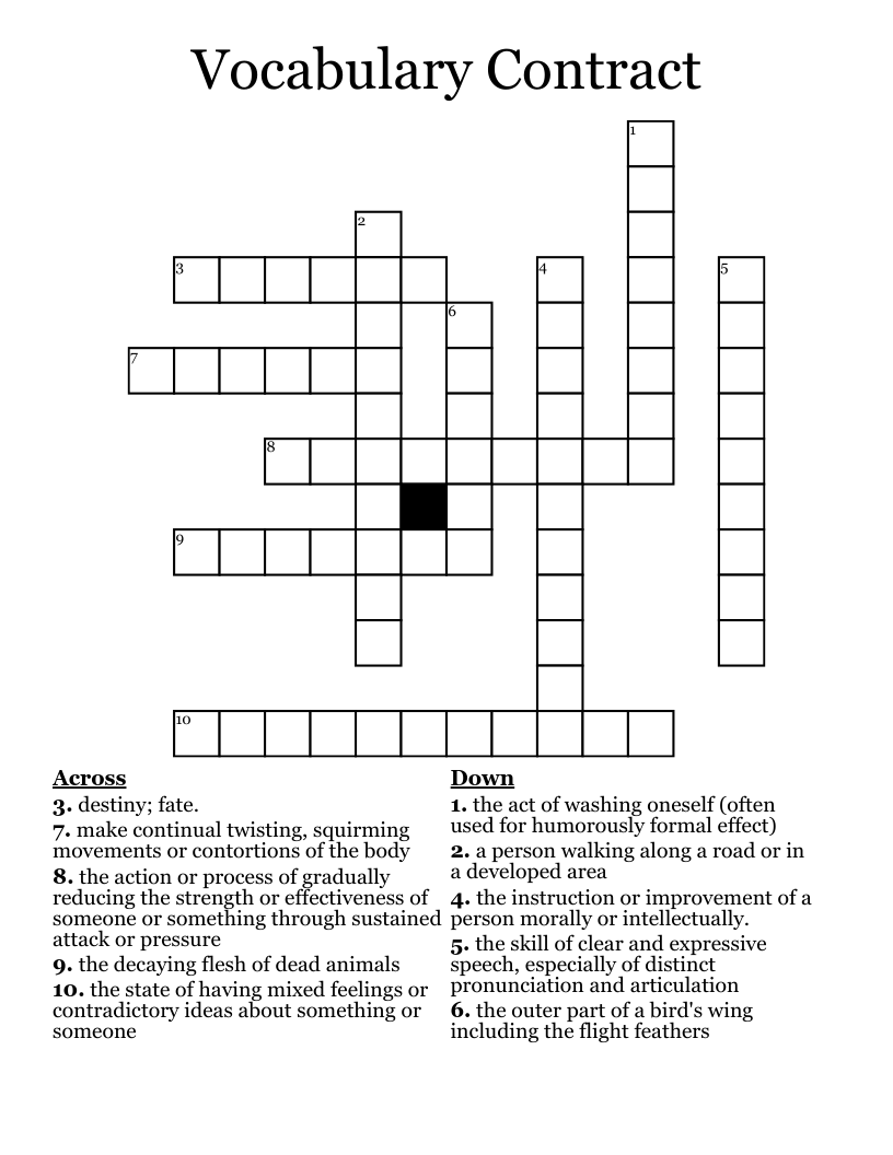 Vocabulary Contract Crossword