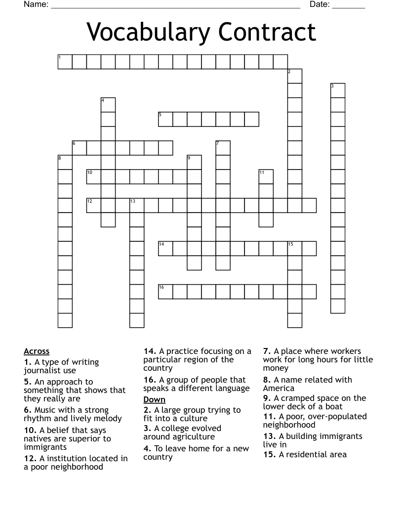 Vocabulary Contract Crossword