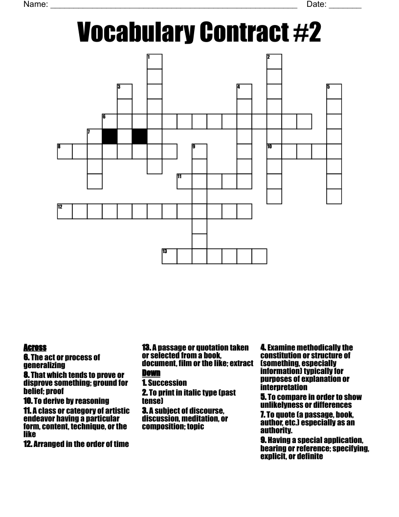 Vocabulary Contract #2 Crossword