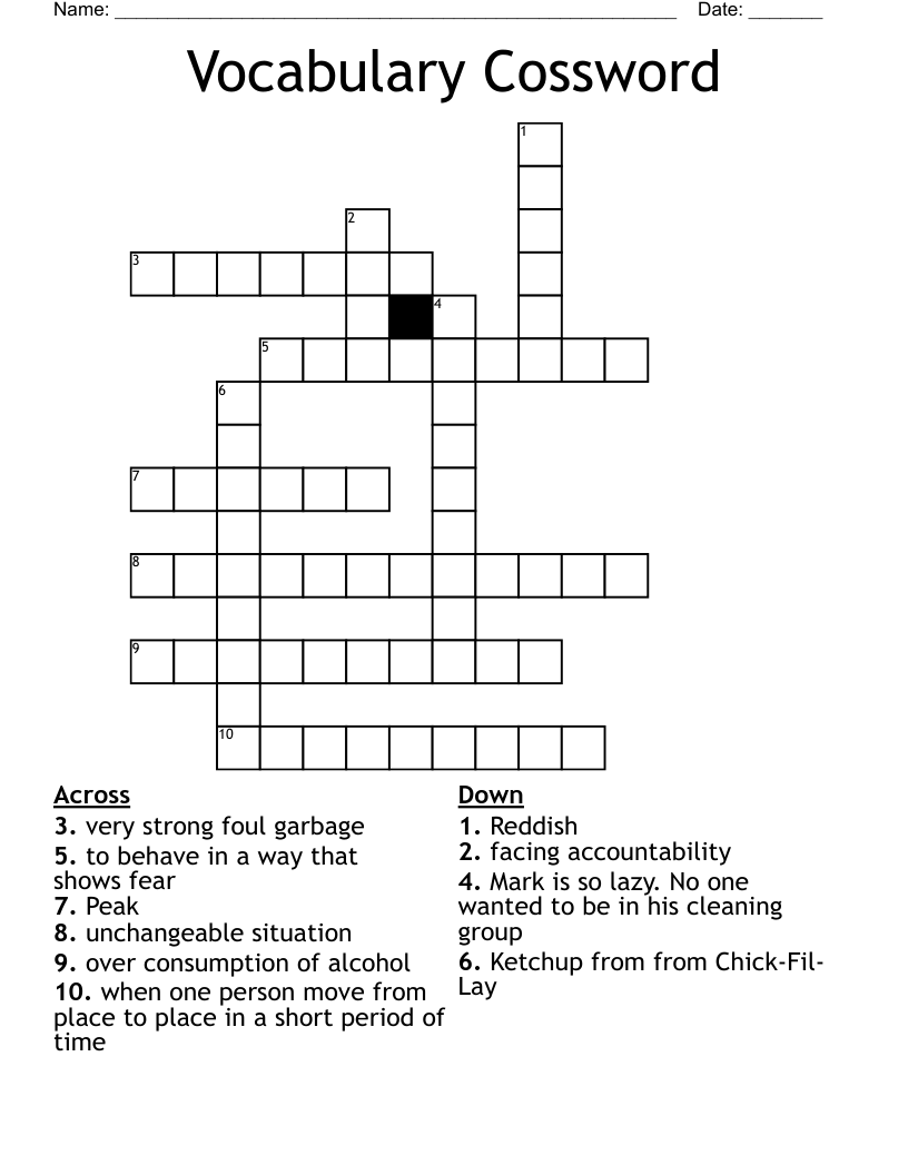 Vocabulary Cossword Crossword