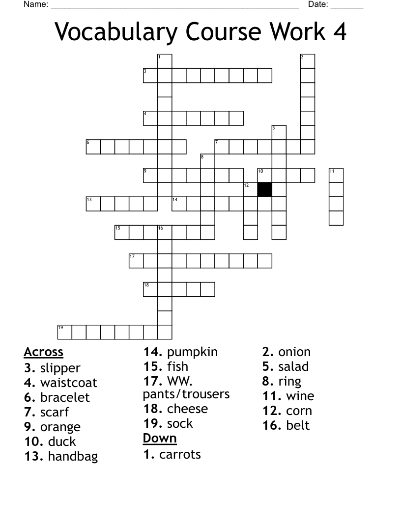 Vocabulary Course Work 4 Crossword