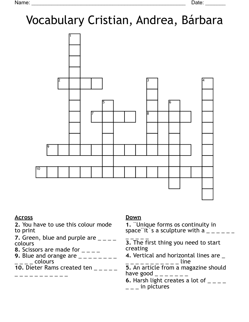 Vocabulary Cristian, Andrea, Bárbara Crossword
