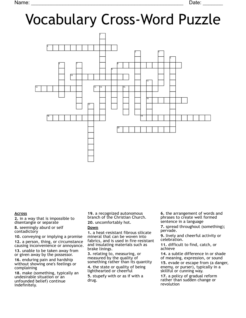 Vocabulary Cross-Word Puzzle Crossword