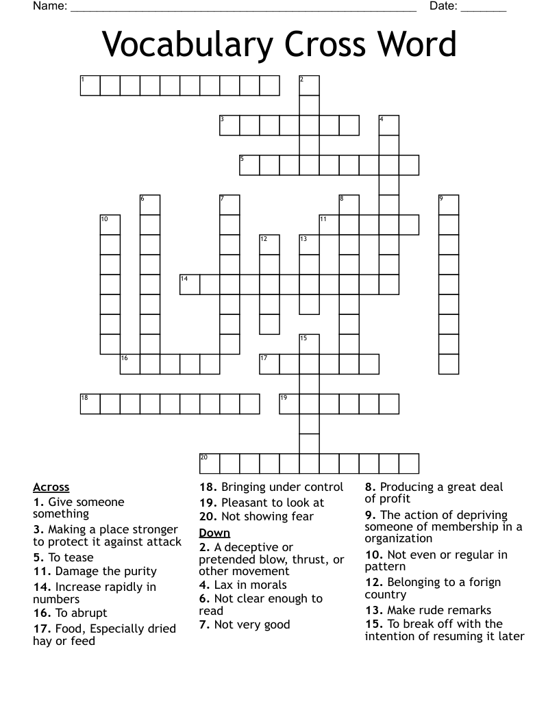 Vocabulary Cross Word