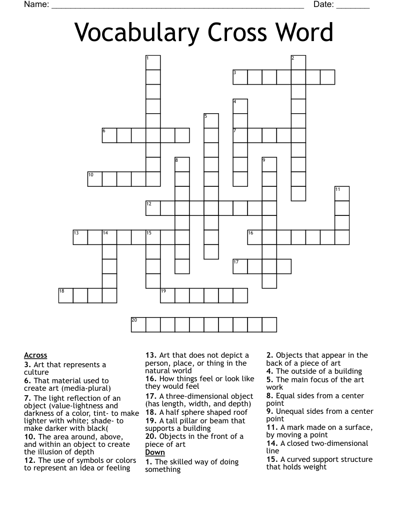 Vocabulary Cross Word