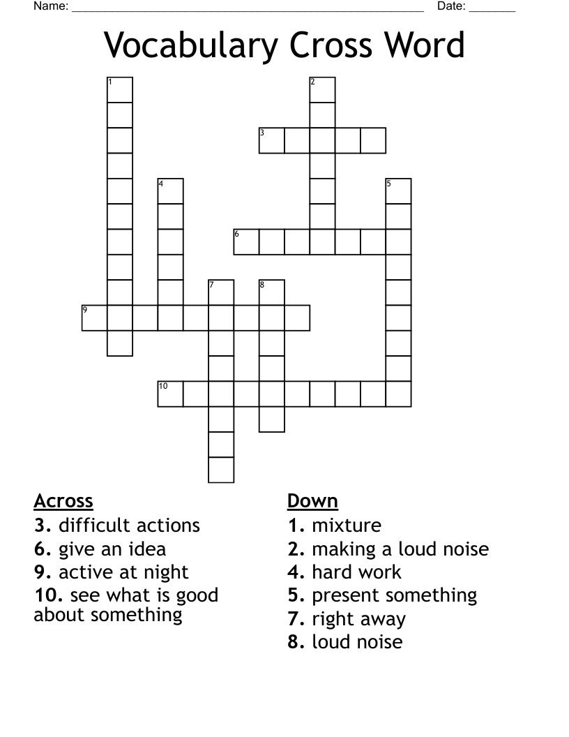 Vocabulary Cross Word