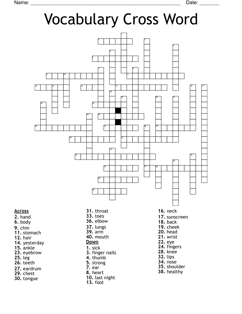 Vocabulary Cross Word