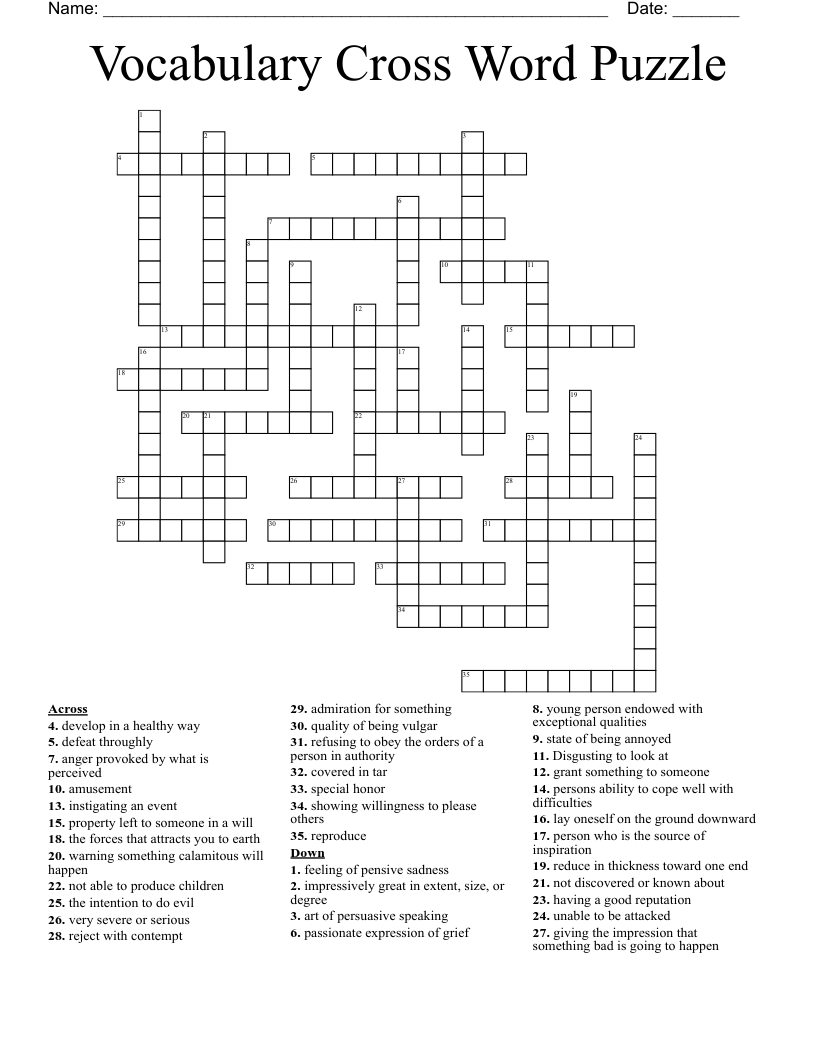 Vocabulary Cross Word Puzzle