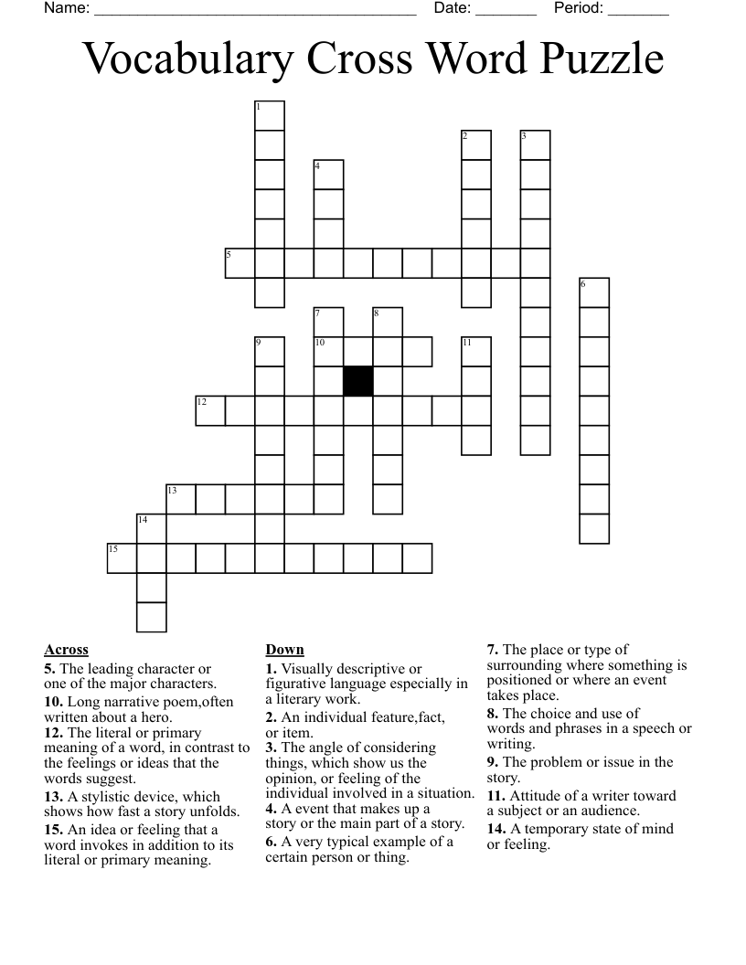 Vocabulary Cross Word Puzzle