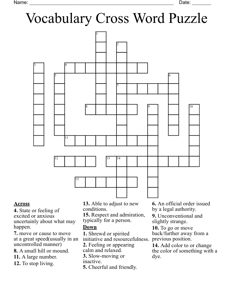 Vocabulary Cross Word Puzzle