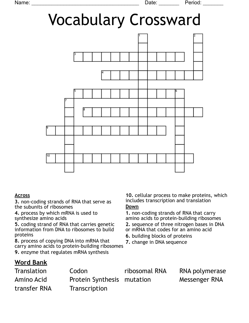 Vocabulary Crossward Crossword