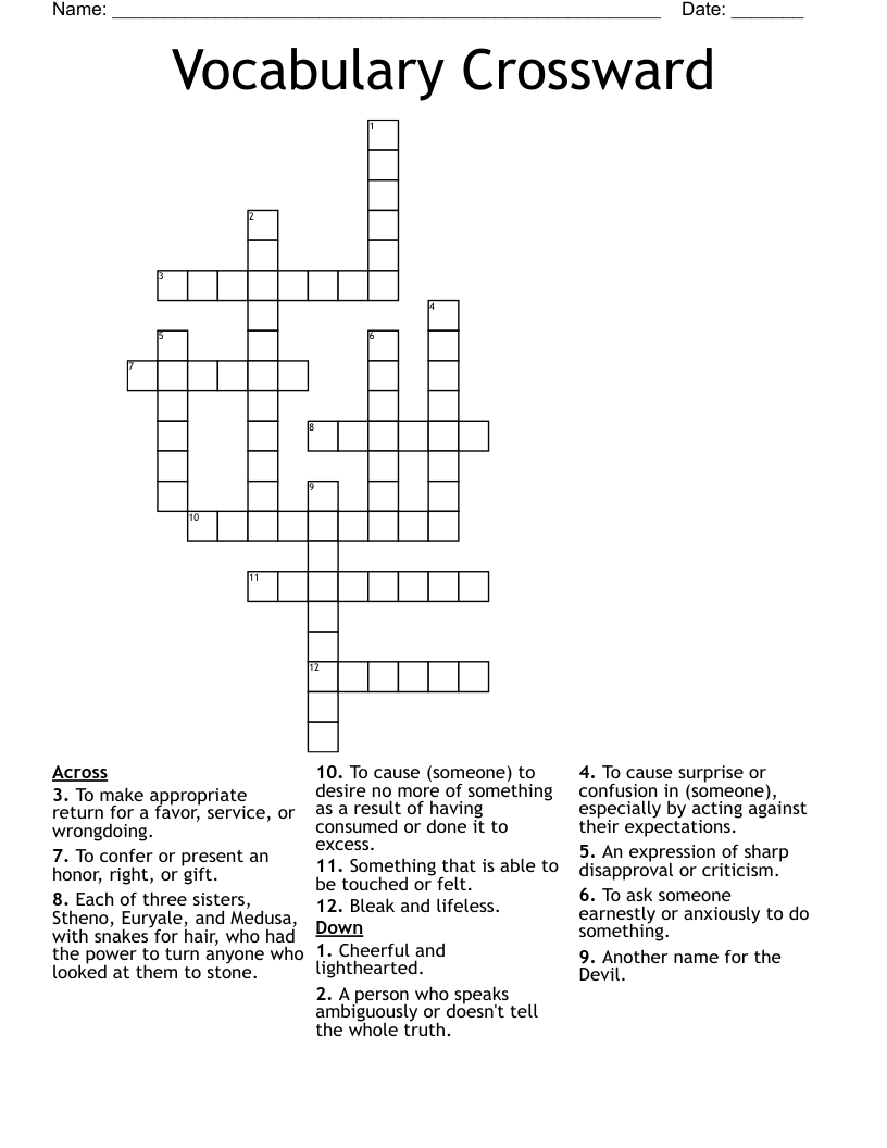 Vocabulary Crossward Crossword
