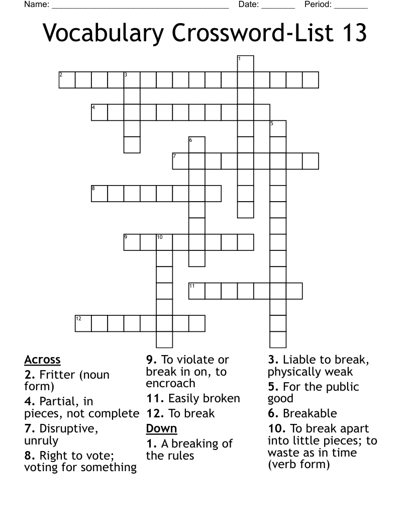 Vocabulary Crossword-List 13