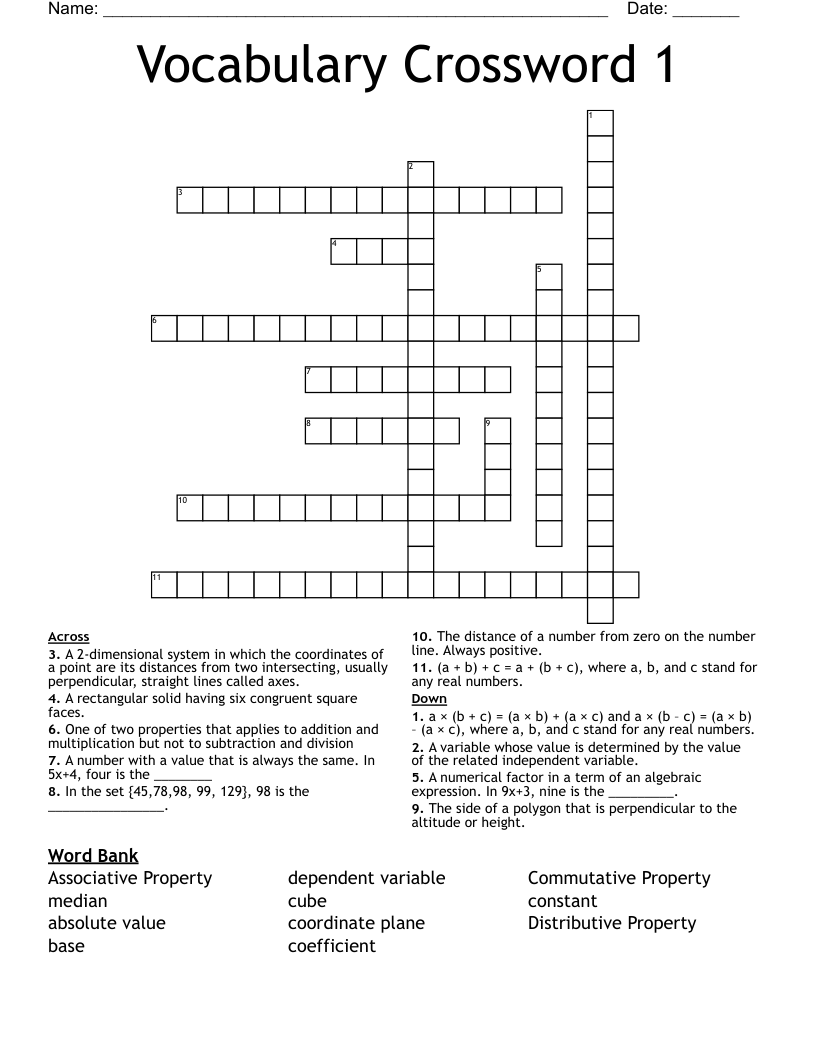 Vocabulary Crossword 1