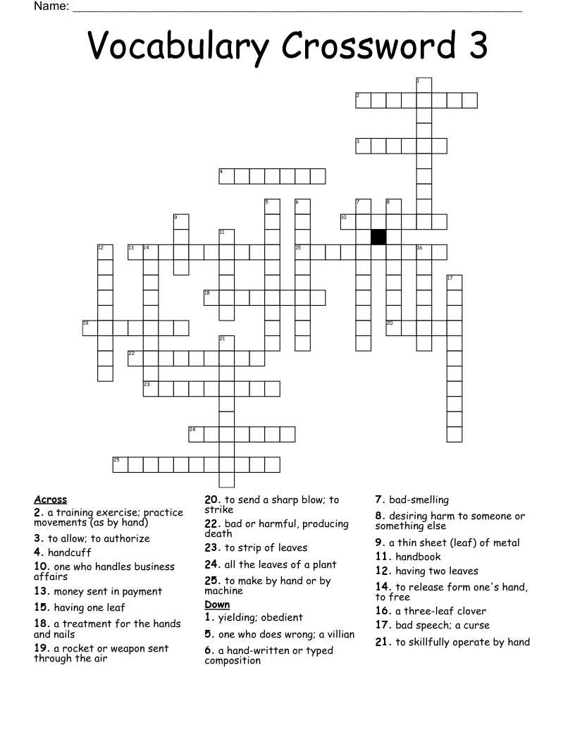 Vocabulary Crossword 3
