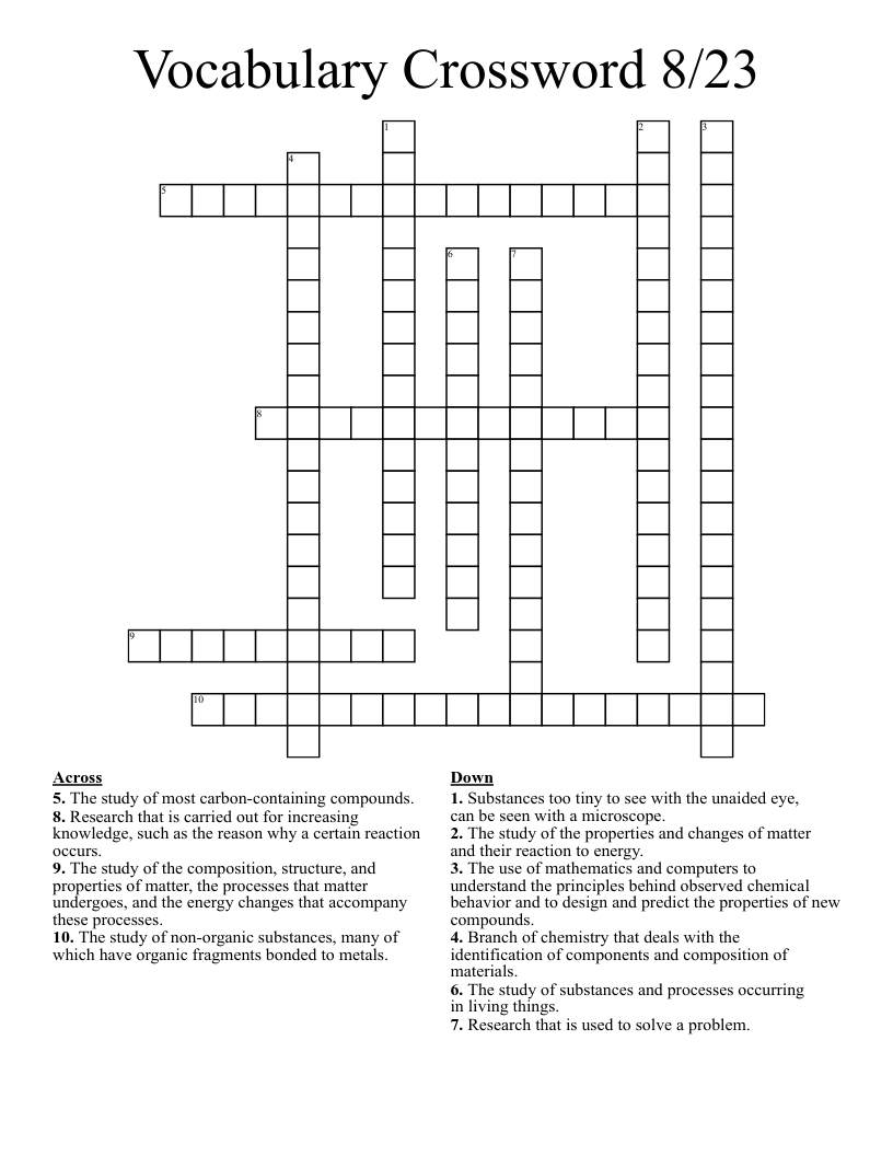 Vocabulary Crossword 8/23