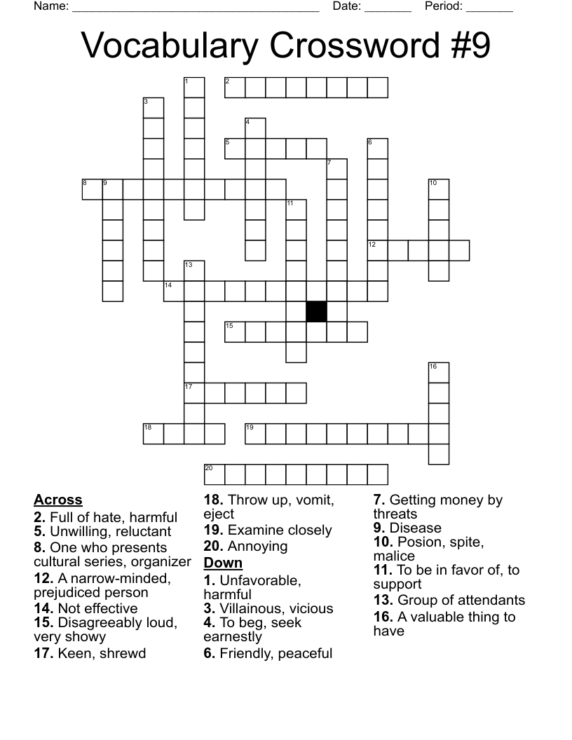 Vocabulary Crossword #9