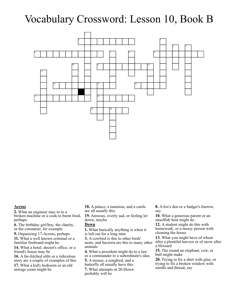 Vocabulary Crossword: Lesson 10, Book B