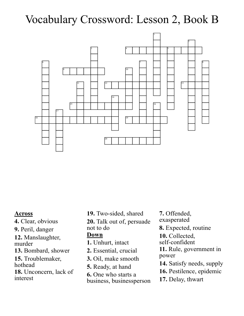 Vocabulary Crossword: Lesson 2, Book B