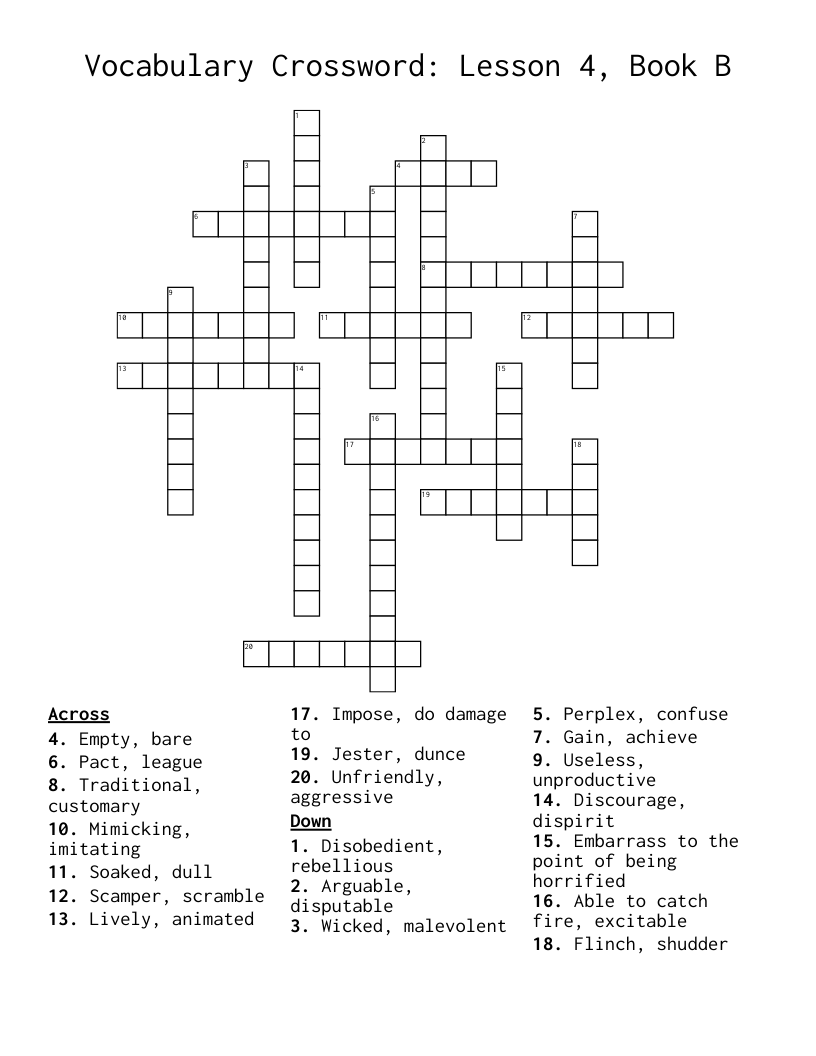 Vocabulary Crossword: Lesson 4, Book B
