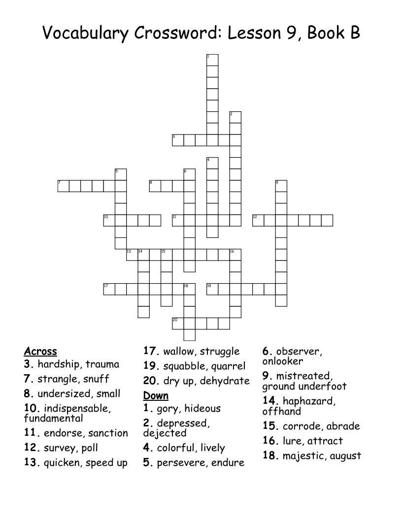 Vocabulary Crossword: Lesson 9, Book B