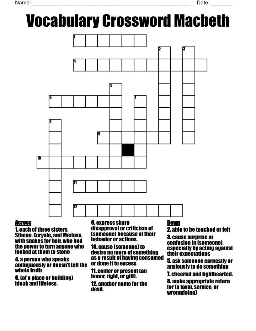 Vocabulary Crossword Macbeth