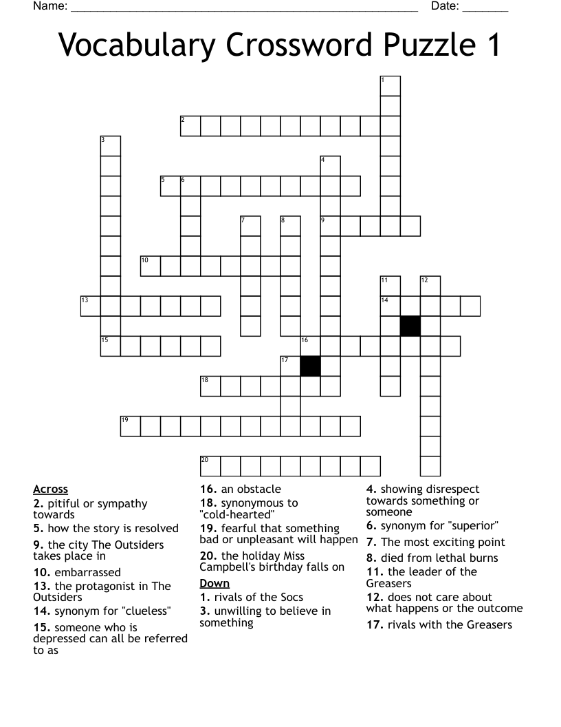 Vocabulary Crossword Puzzle 1