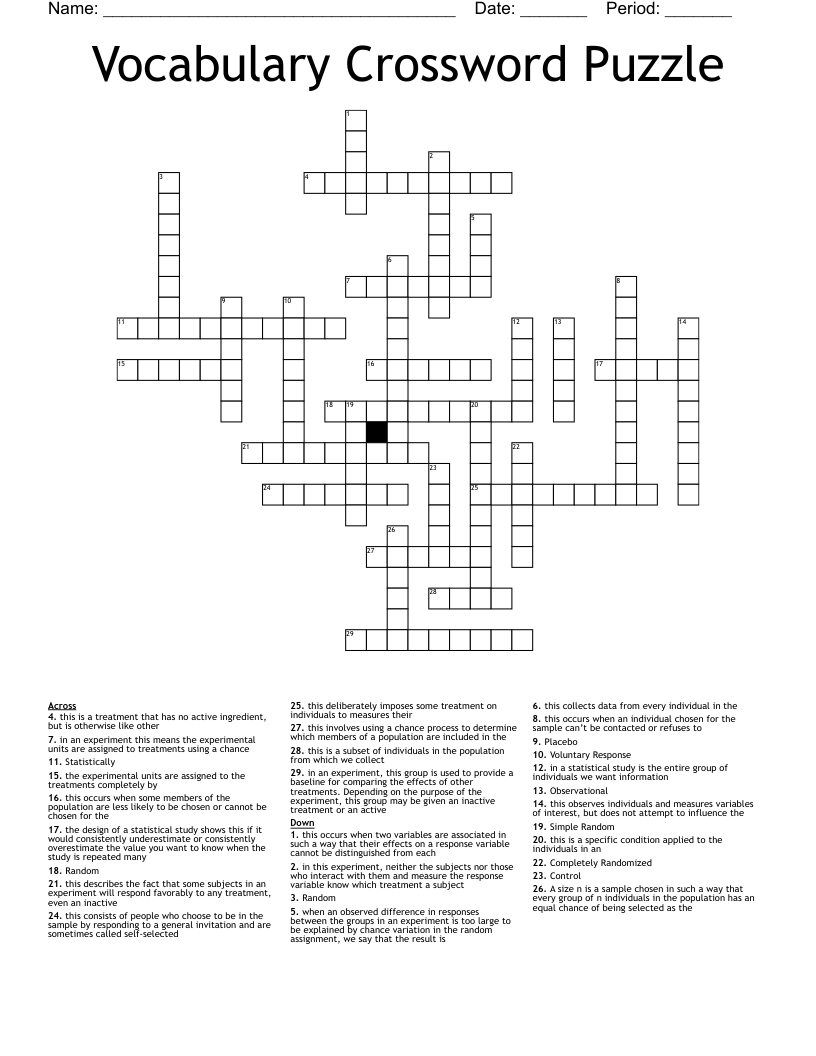 Vocabulary Crossword Puzzle 