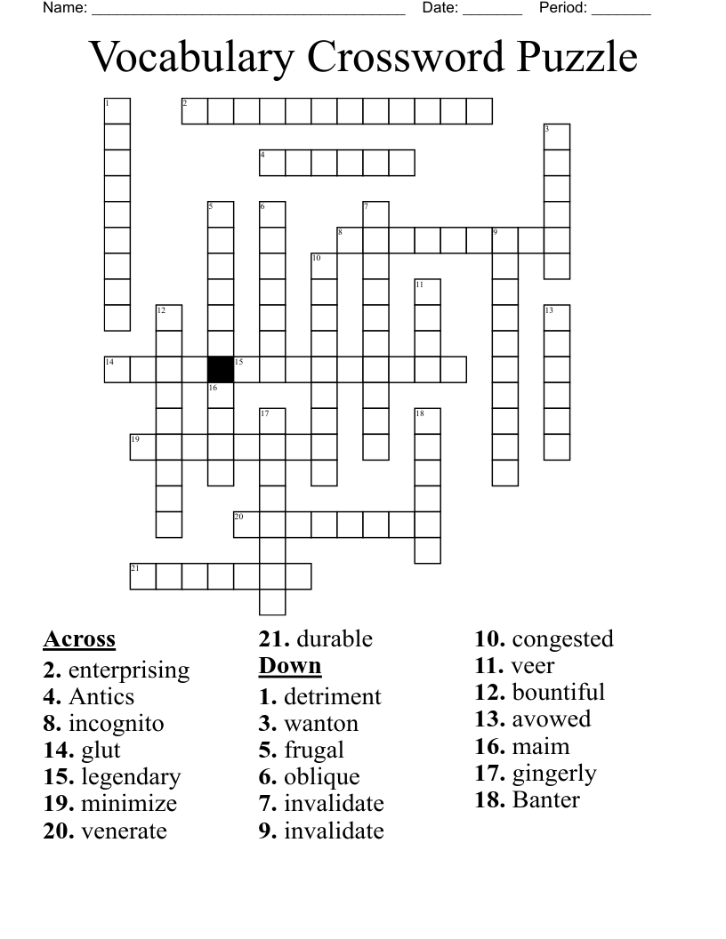 Vocabulary Crossword Puzzle 